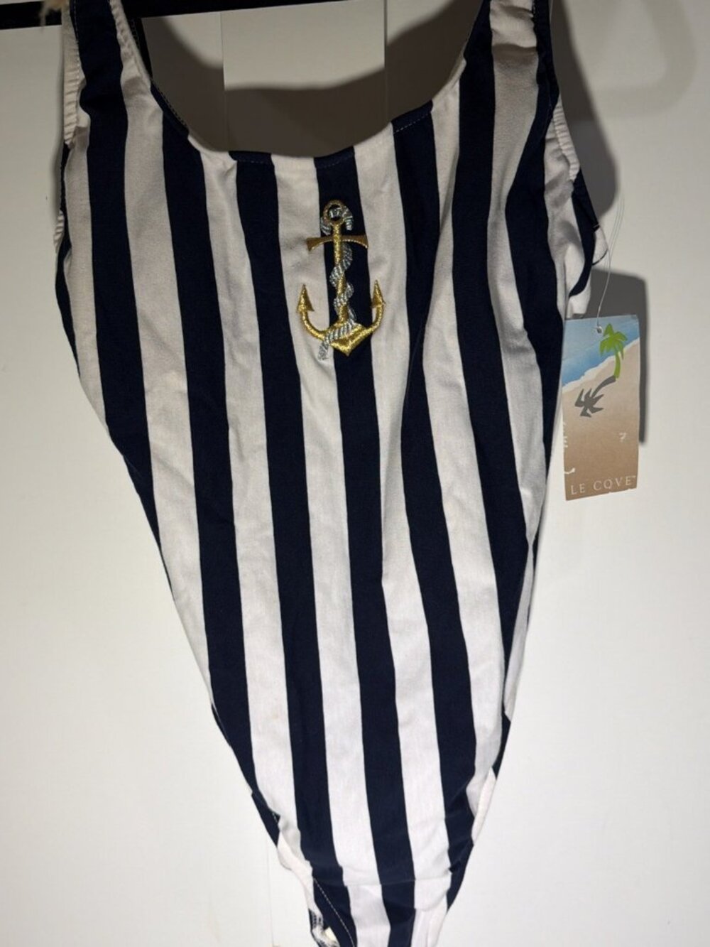 Vintage Le Cove NWT Womens One Piece Swimsuit Size 14 Nautical Stripe Anchor 90s - Picture 2 of 11